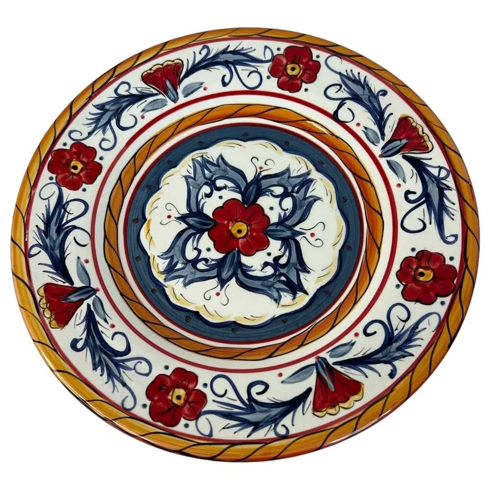 3 Tabletops Gallery Italiano Red Salad Luncheon Plates‎ Round Hand Painted 8.75